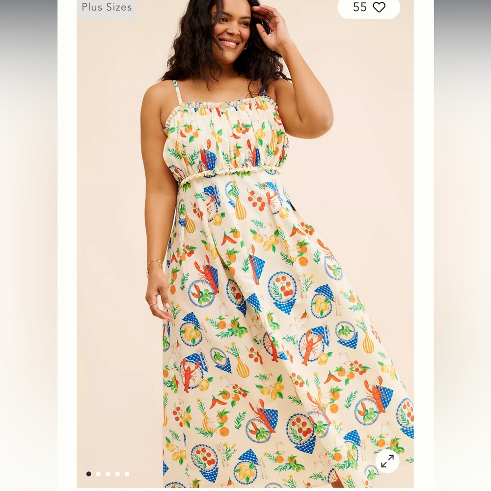 Eloquii Shirred Bodice Ruffle Maxi Dress